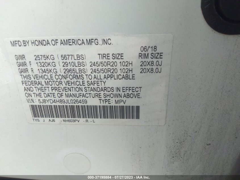 2018 ACURA MDX W/ADVANCE PKG - 5J8YD4H89JL026459
