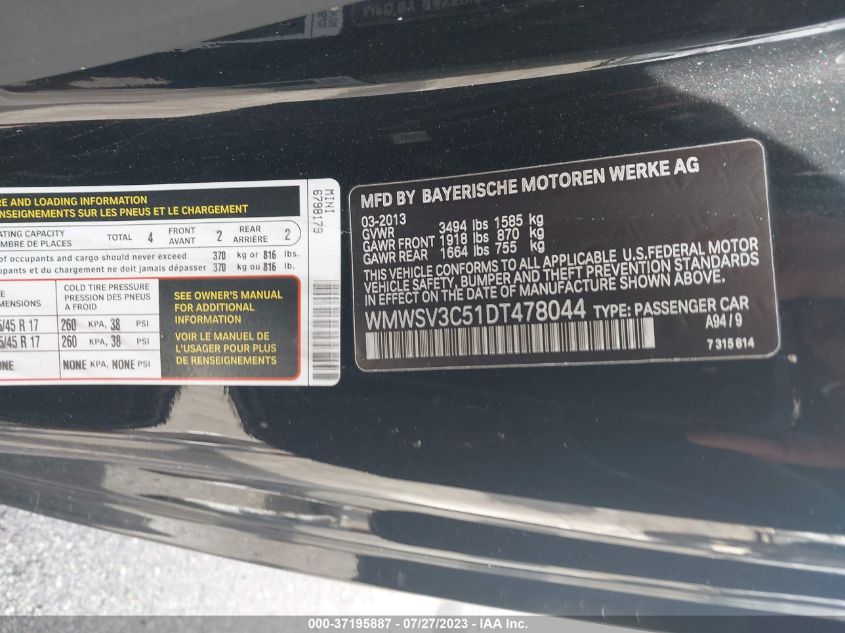 2013 MINI COOPER HARDTOP S - WMWSV3C51DT478044