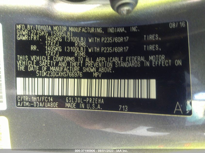 2017 TOYOTA SIENNA LE - 5TDKZ3DCXHS766976