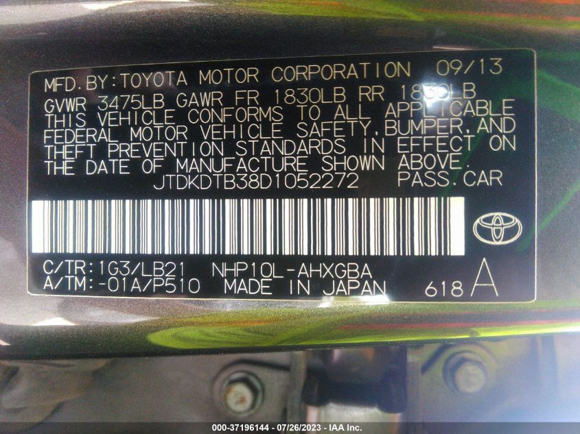 2013 TOYOTA PRIUS C ONE/TWO/THREE/FOUR - JTDKDTB38D1052272