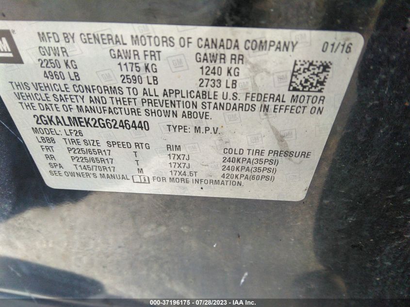 2016 GMC TERRAIN SLE - 2GKALMEK2G6246440
