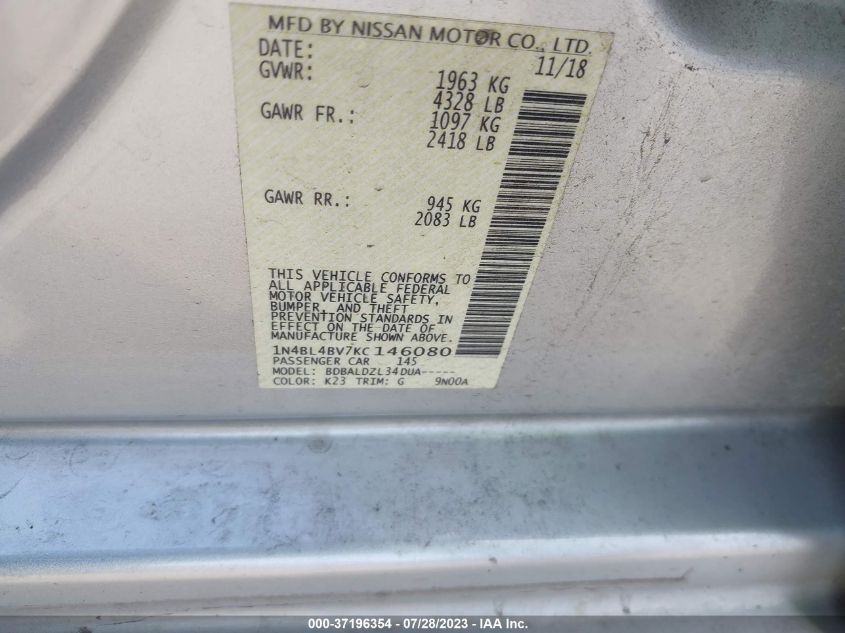 2019 NISSAN ALTIMA 2.5 S - 1N4BL4BV7KC146080