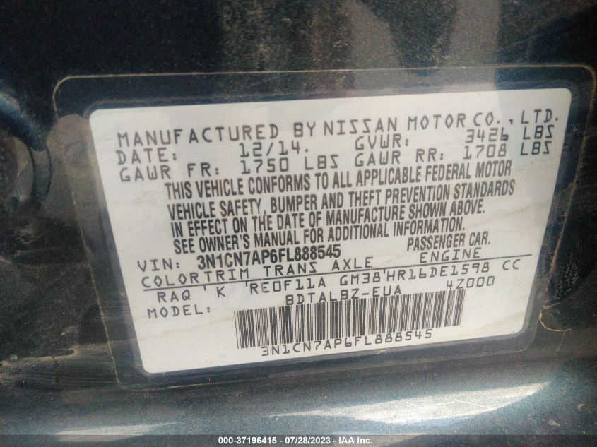 2015 NISSAN VERSA SV - 3N1CN7AP6FL888545