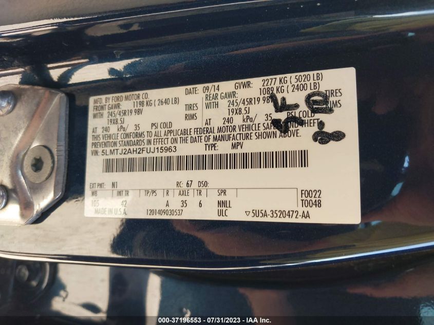 2015 LINCOLN MKC - 5LMTJ2AH2FUJ15963