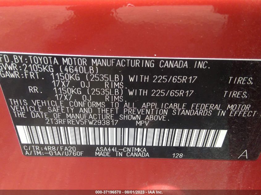2015 TOYOTA RAV4 XLE - 2T3RFREV5FW293817