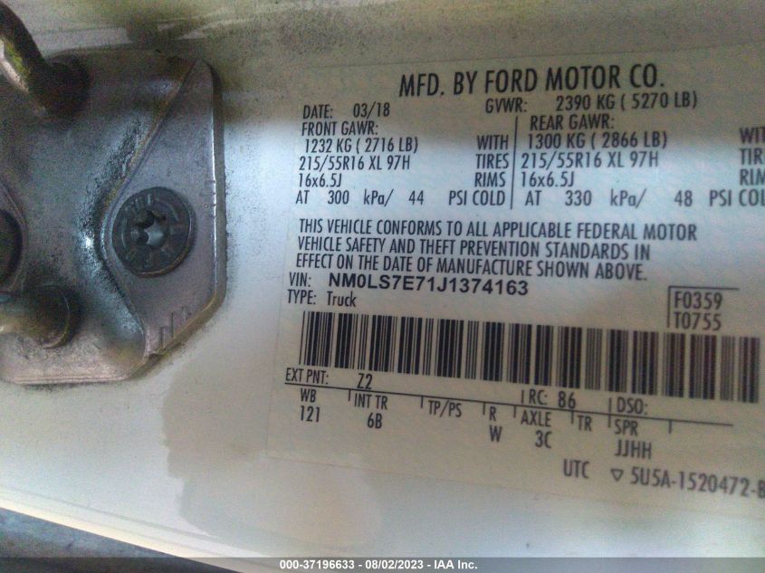 2018 FORD TRANSIT CONNECT VAN XL - NM0LS7E71J1374163