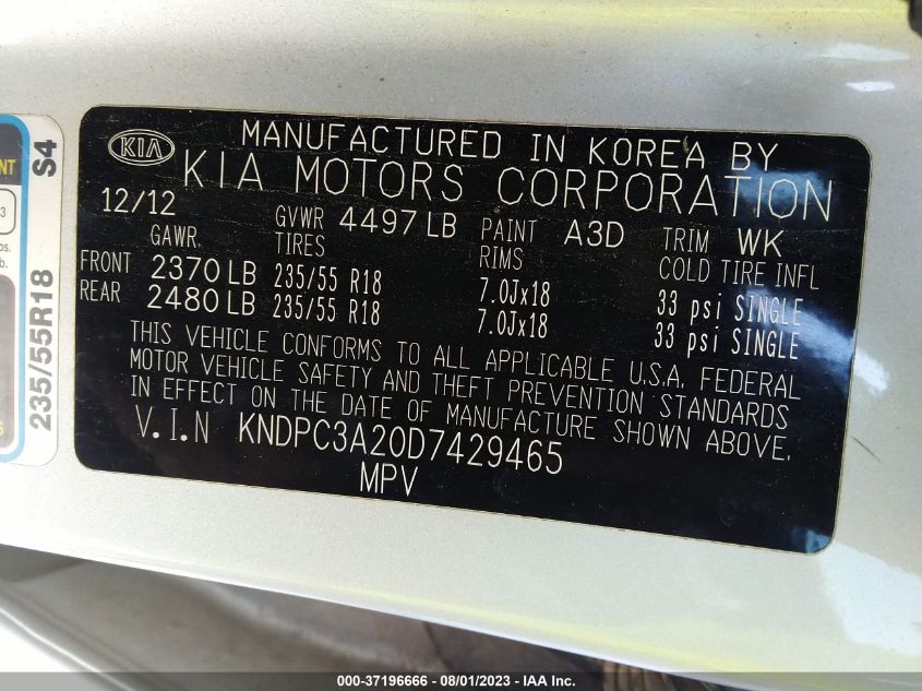 2013 KIA SPORTAGE EX - KNDPC3A20D7429465