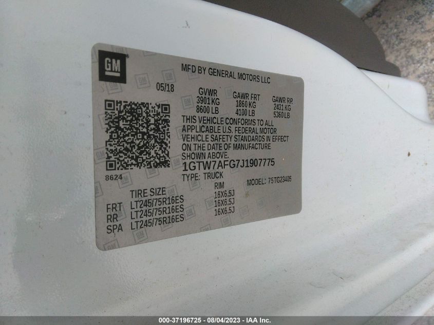 2018 GMC SAVANA CARGO VAN - 1GTW7AFG7J1907775