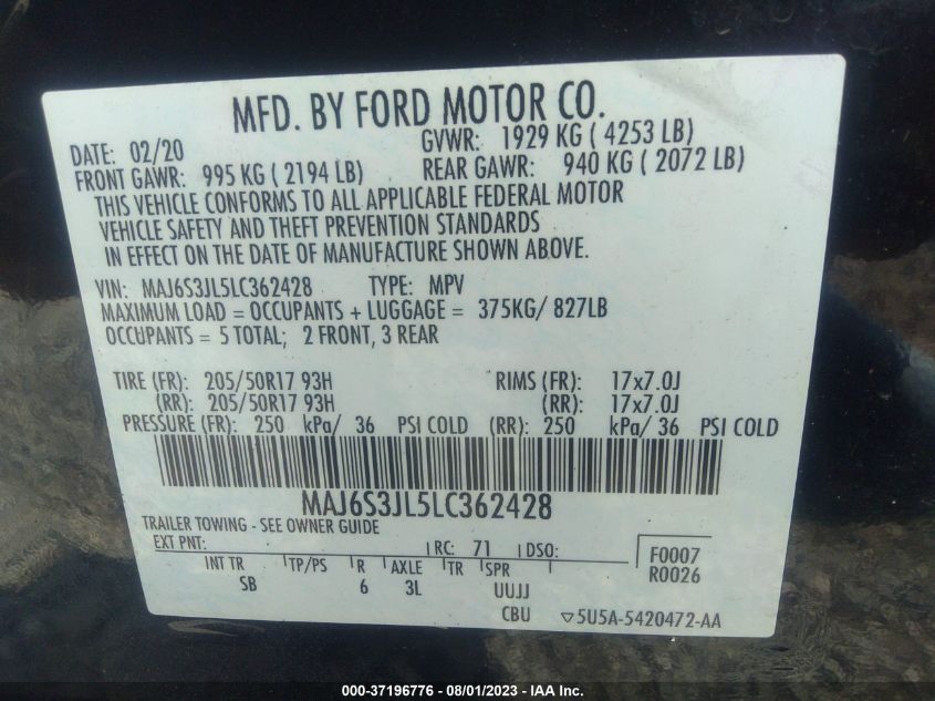 2020 FORD ECOSPORT SES - MAJ6S3JL5LC362428