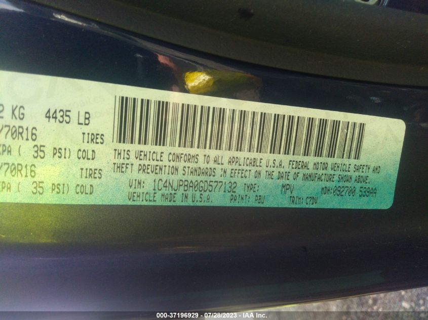 2016 JEEP PATRIOT SPORT - 1C4NJPBA0GD577132