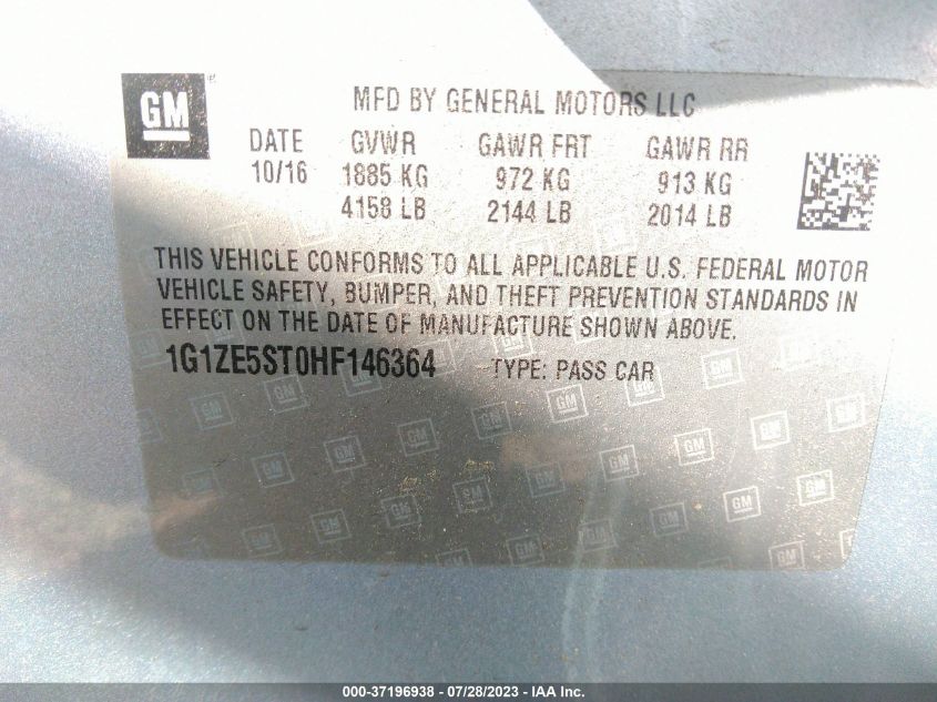 2017 CHEVROLET MALIBU LT - 1G1ZE5ST0HF146364