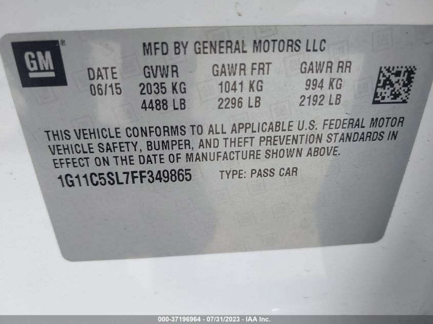 2015 CHEVROLET MALIBU LT - 1G11C5SL7FF349865