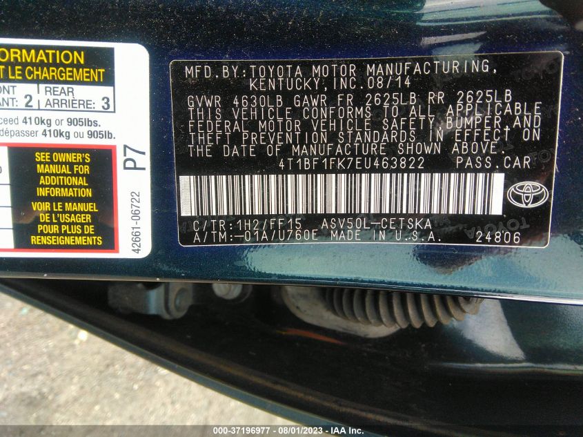 2014 TOYOTA CAMRY L/LE/XLE/SE/SE SPORT - 4T1BF1FK7EU463822