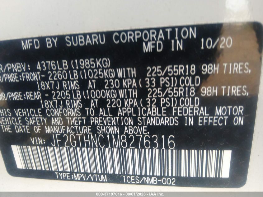 2021 SUBARU CROSSTREK LIMITED - JF2GTHNC1M8276316