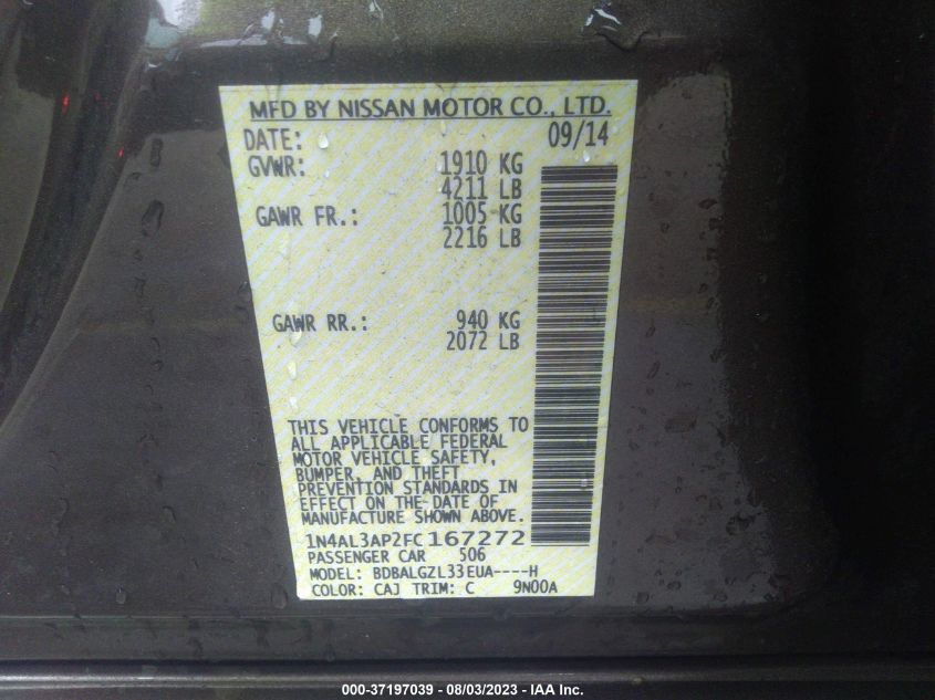 2015 NISSAN ALTIMA 2.5 S - 1N4AL3AP2FC167272