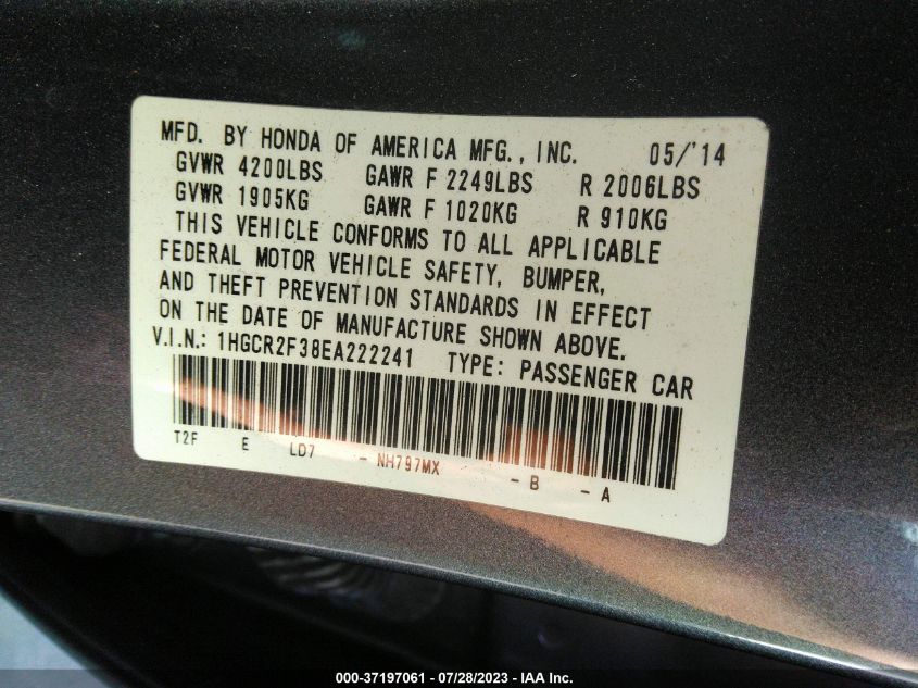 2014 HONDA ACCORD SEDAN LX - 1HGCR2F38EA222241