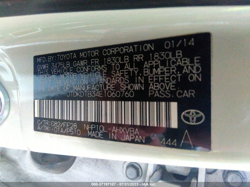 2014 TOYOTA PRIUS C ONE/THREE/TWO/FOUR - JTDKDTB34E1060760