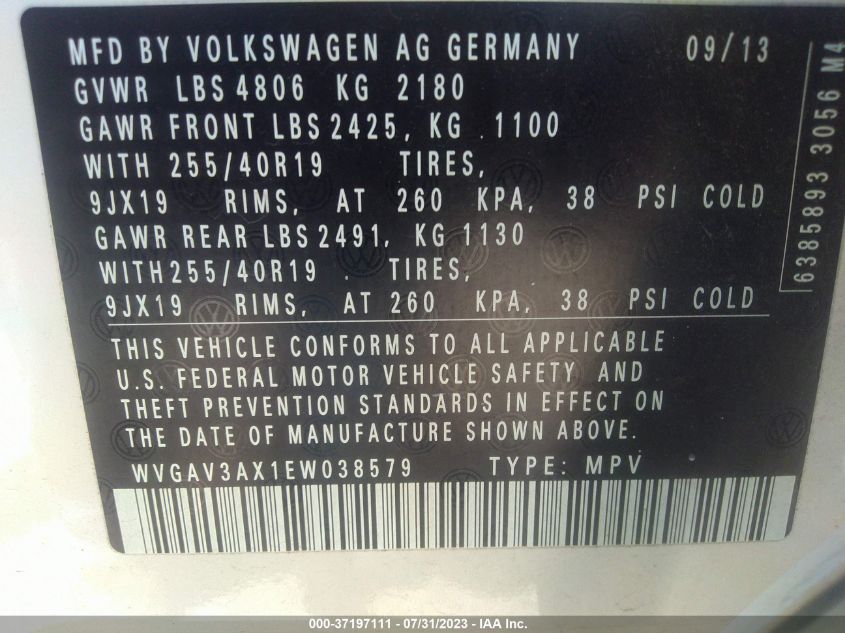 2014 VOLKSWAGEN TIGUAN R-LINE - WVGAV3AX1EW038579