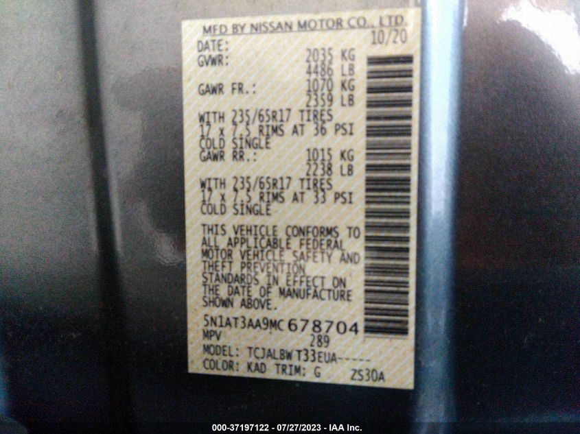 2021 NISSAN ROGUE S - 5N1AT3AA9MC678704