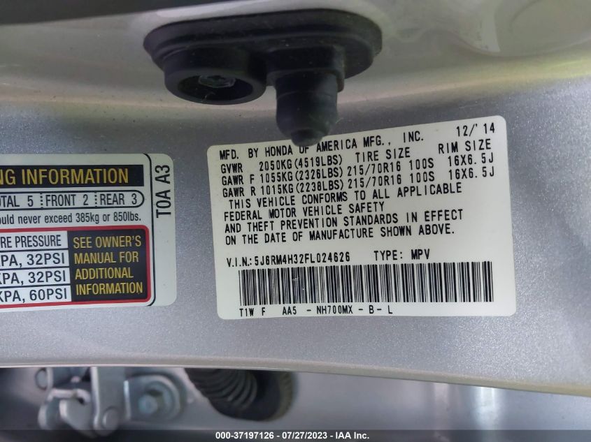 2015 HONDA CR-V LX - 5J6RM4H32FL024626