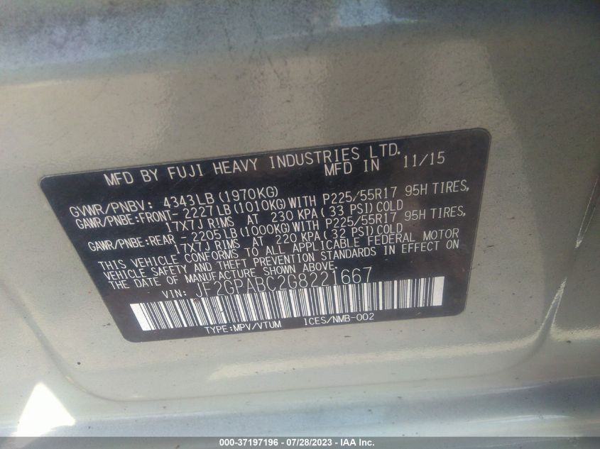 2016 SUBARU CROSSTREK PREMIUM - JF2GPABC2G8221667