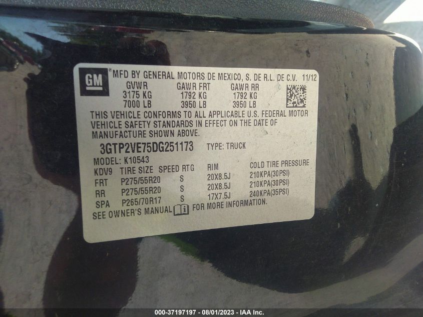 2013 GMC SIERRA 1500 SLE - 3GTP2VE75DG251173