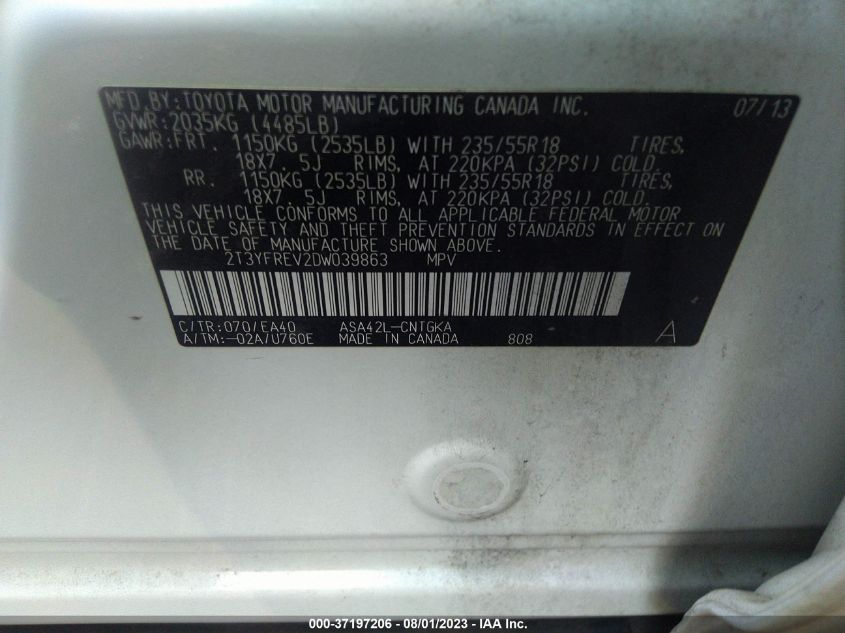 2013 TOYOTA RAV4 LIMITED - 2T3YFREV2DW039863