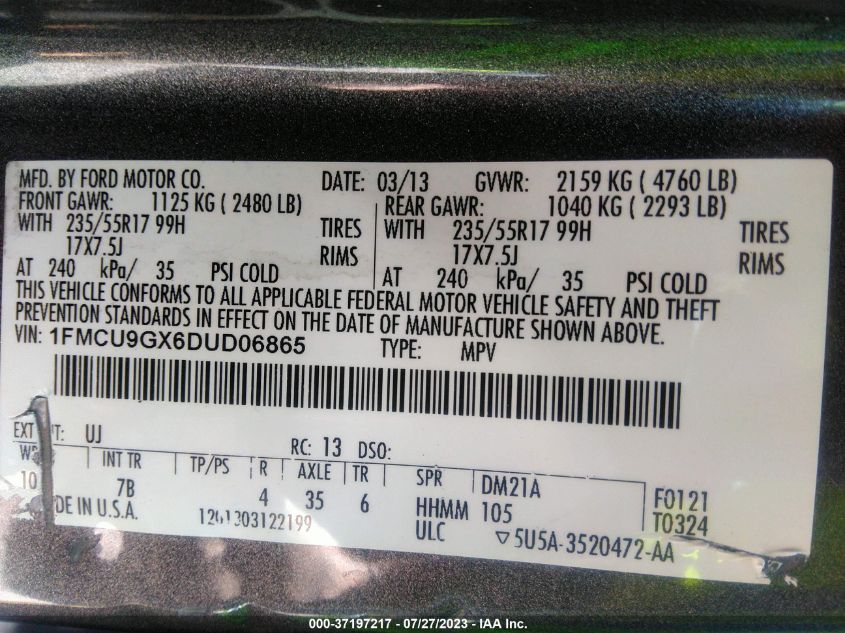 2013 FORD ESCAPE SE - 1FMCU9GX6DUD06865