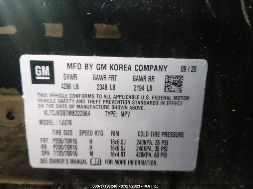 2021 CHEVROLET TRAX LS - KL7CJKSB7MB322064