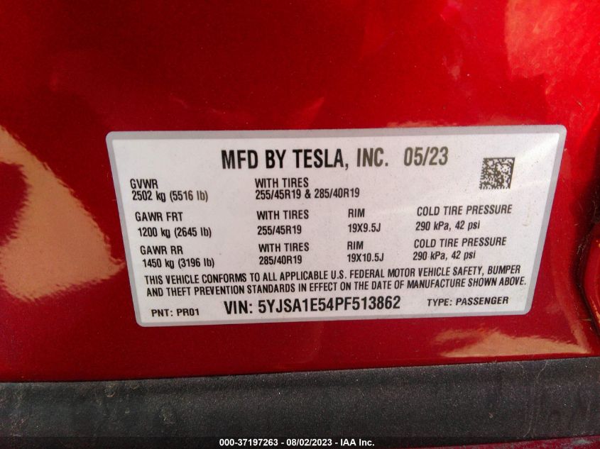 2023 TESLA MODEL S - 5YJSA1E54PF513862