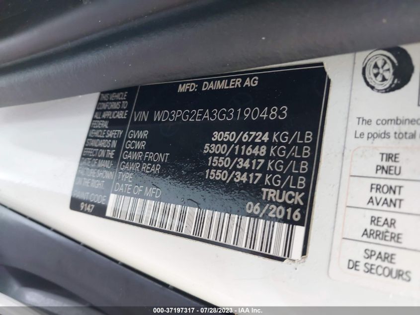 2016 MERCEDES-BENZ METRIS CARGO VAN - WD3PG2EA3G3190483