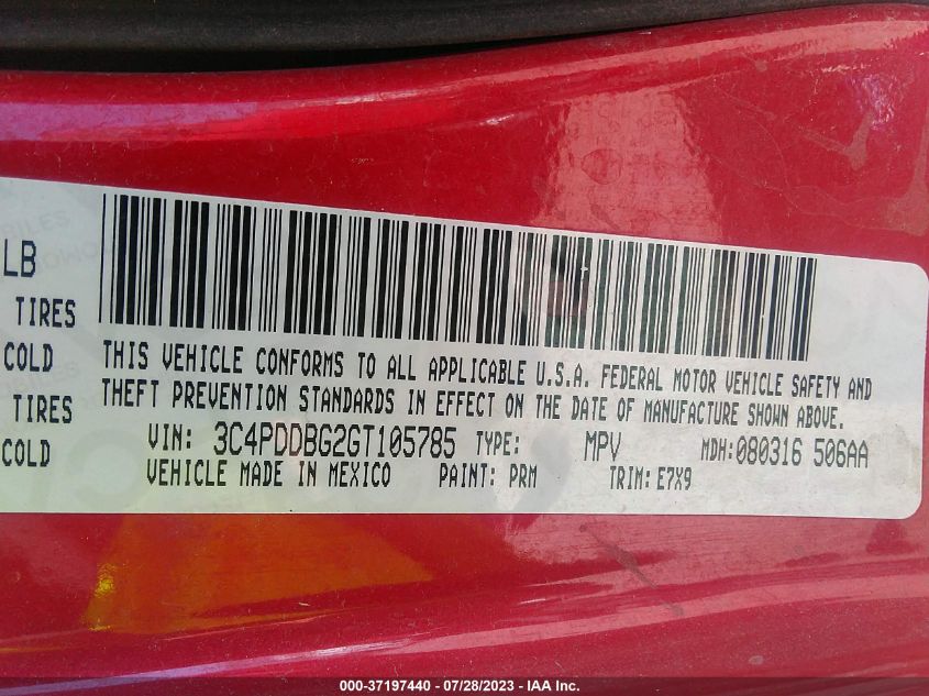 2016 DODGE JOURNEY SXT - 3C4PDDBG2GT105785