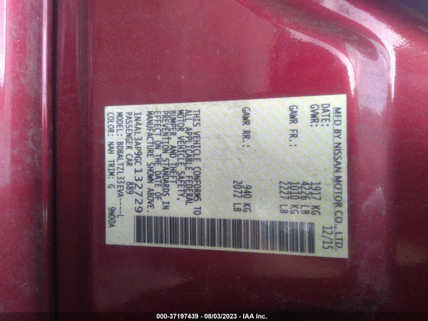 2016 NISSAN ALTIMA 2.5 SL - 1N4AL3AP9GC132729