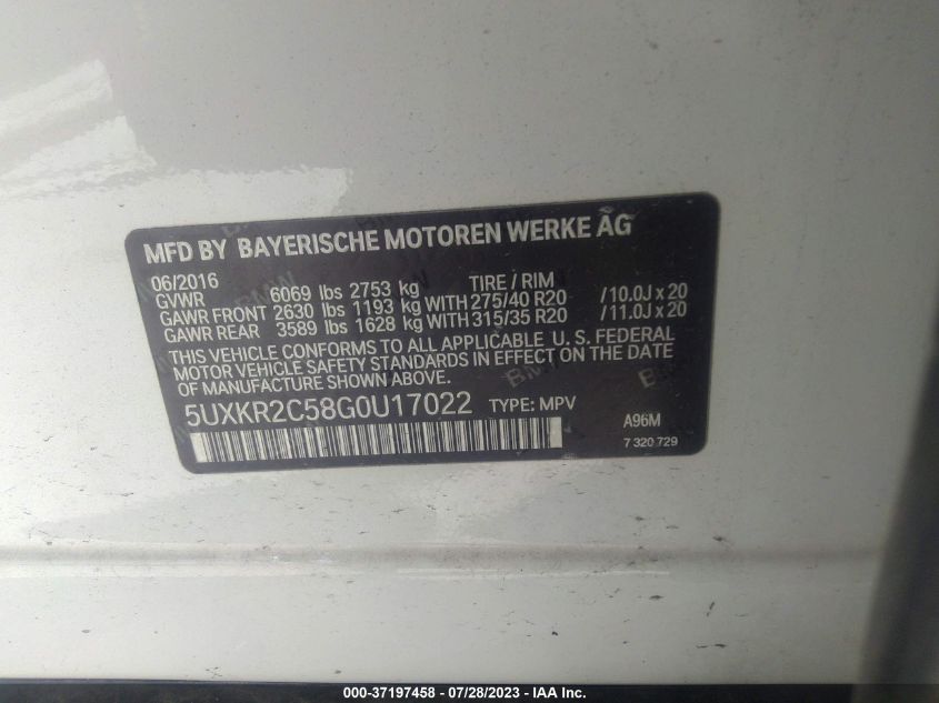 2016 BMW X5 SDRIVE35I - 5UXKR2C58G0U17022