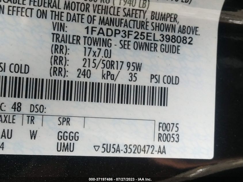 2014 FORD FOCUS SE - 1FADP3F25EL398082