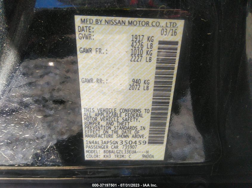 2016 NISSAN ALTIMA 2.5 S - 1N4AL3AP5GN350459