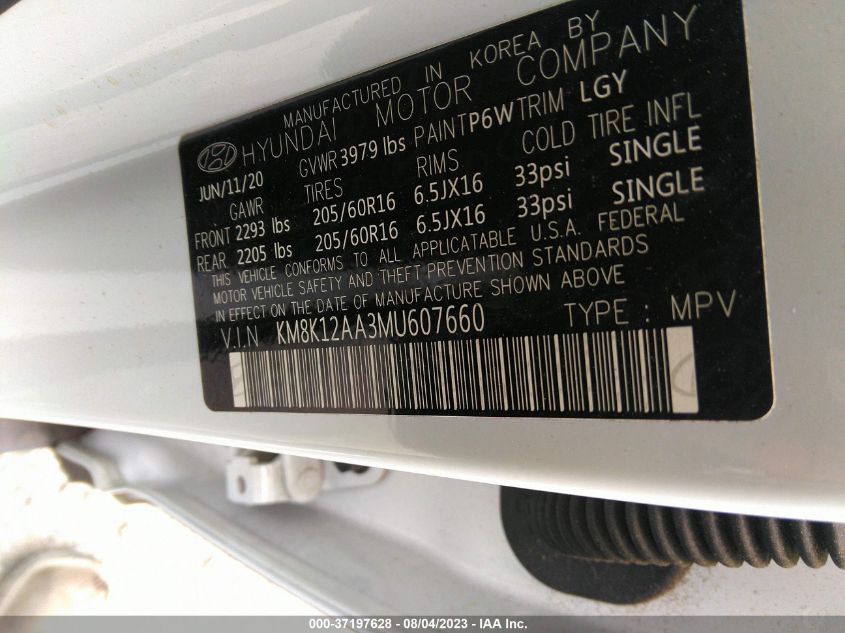 2021 HYUNDAI KONA SE - KM8K12AA3MU607660