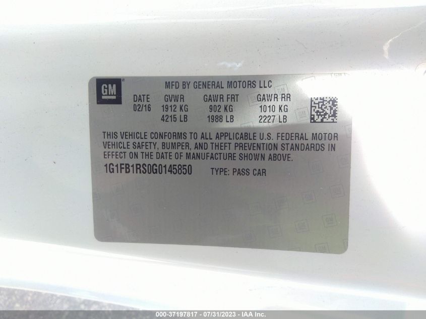 2016 CHEVROLET CAMARO 1LT - 1G1FB1RS0G0145850