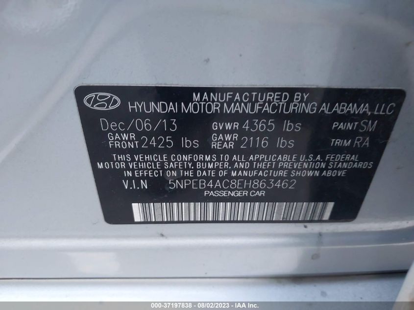 2014 HYUNDAI SONATA GLS - 5NPEB4AC8EH863462