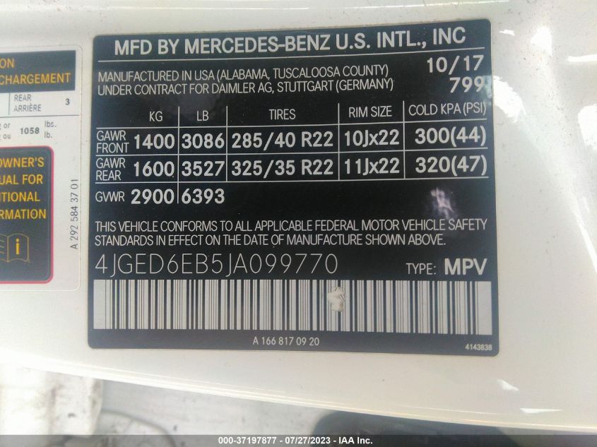 2018 MERCEDES-BENZ GLE AMG GLE 43 - 4JGED6EB5JA099770