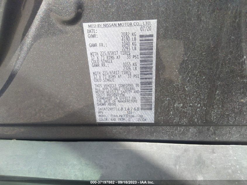 VIN 5N1AT2MT7LC814768 2020 NISSAN ROGUE S