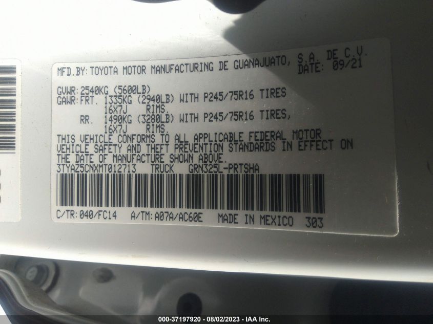 2021 TOYOTA TACOMA 2WD SR5 - 3TYAZ5CNXMT012713