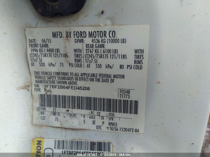 2015 FORD SUPER DUTY F-250 SRW XLT/XL - 1FTBF2B64FED45208