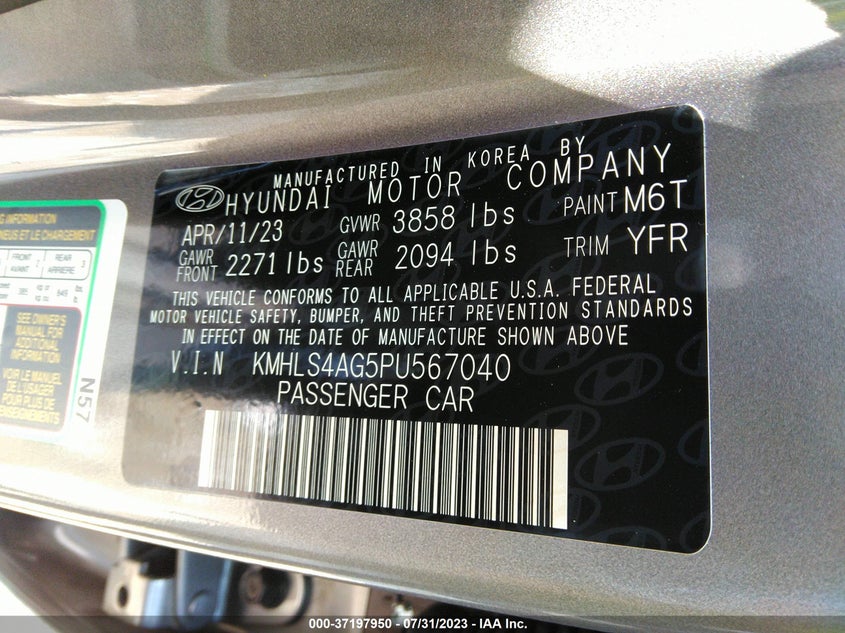 VIN KMHLS4AG5PU567040 2023 HYUNDAI ELANTRA SEL