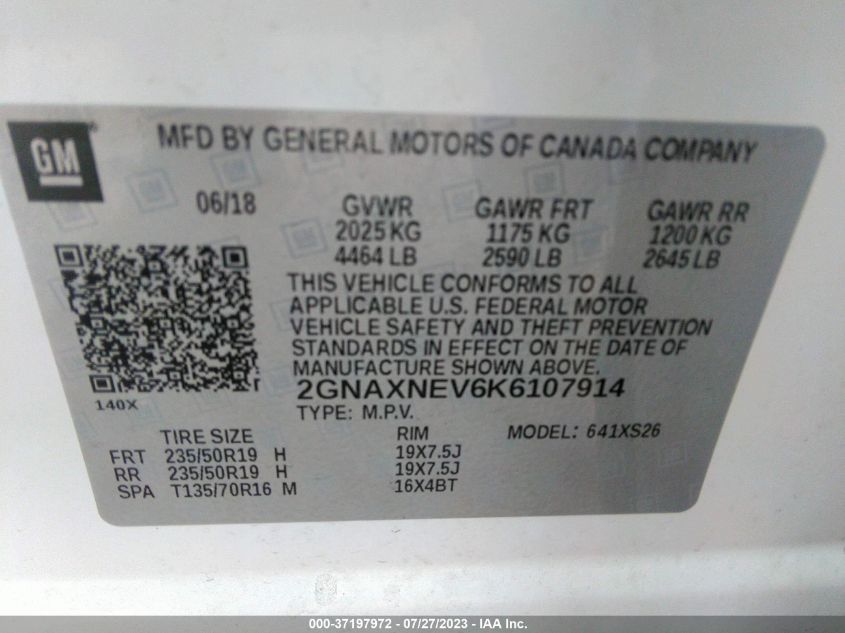2019 CHEVROLET EQUINOX PREMIER - 2GNAXNEV6K6107914