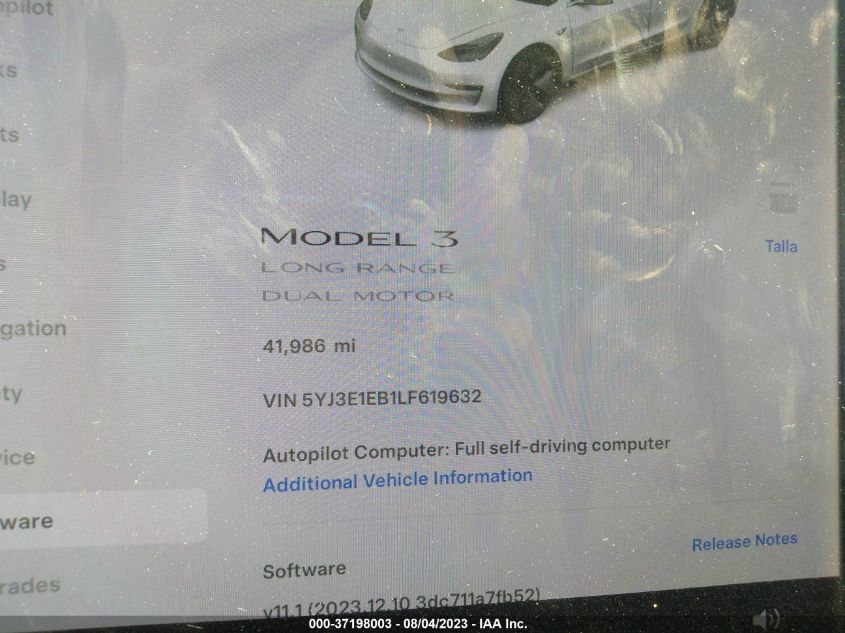 2020 TESLA MODEL 3 LONG RANGE - 5YJ3E1EB1LF619632