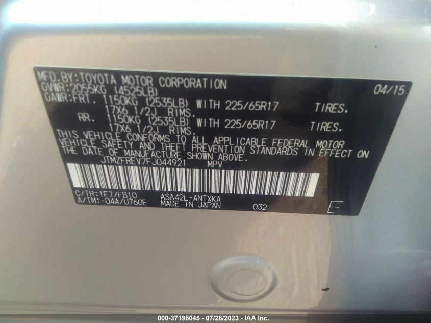 2015 TOYOTA RAV4 LE - JTMZFREV7FJ044921