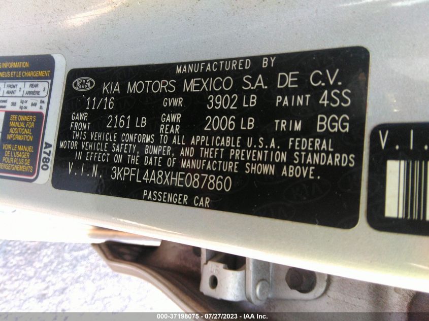 2017 KIA FORTE EX - 3KPFL4A8XHE087860
