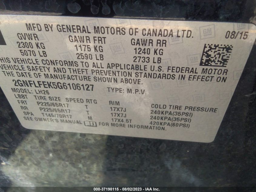 2016 CHEVROLET EQUINOX LT - 2GNFLFEK5G6106127