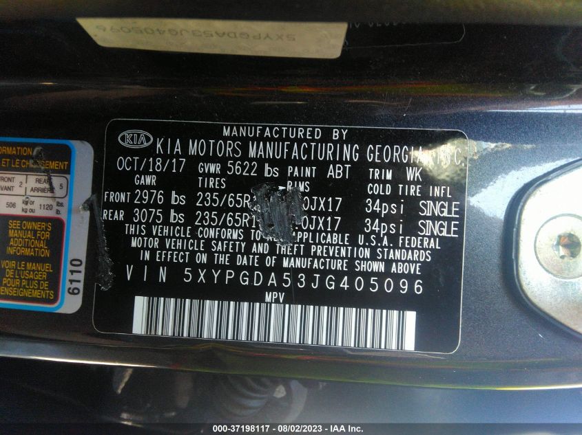 2018 KIA SORENTO LX V6 - 5XYPGDA53JG405096